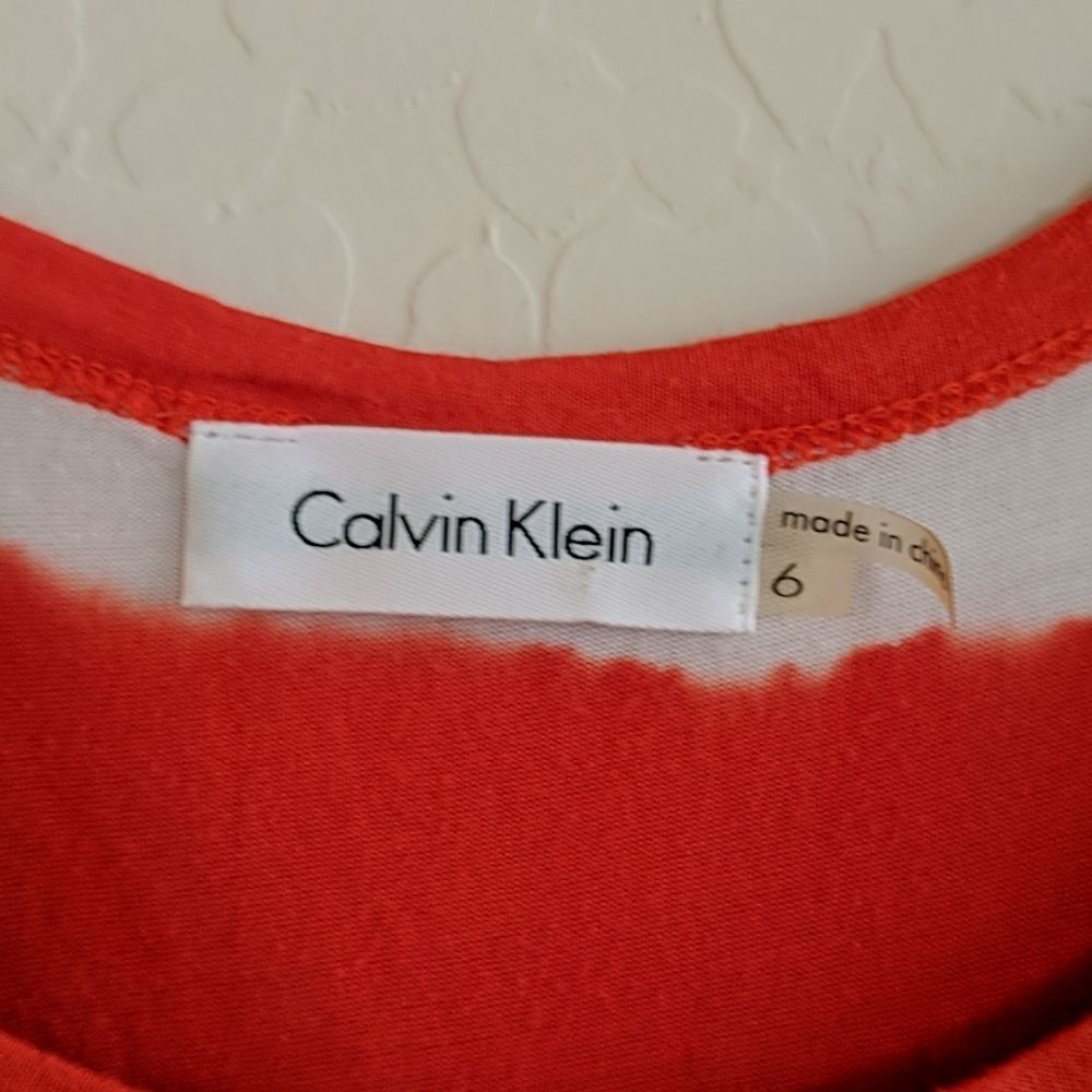 Calvin Klein Striped Maxi Dress Orange White Tie Dye Tank Sleeveless - Size 6 - Picture 4 of 6